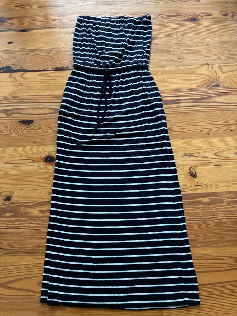 J. Crew Navy & White Striped Strapless Maxi Dress